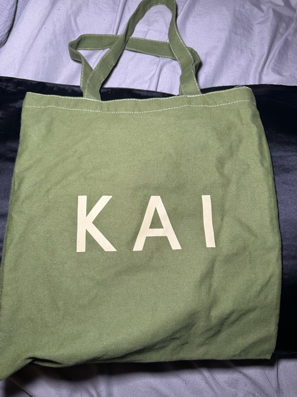 KAI Collective Olive Canvas Tote Bag with Cream Logo